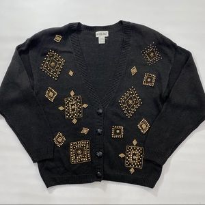 Vintage Black Beaded Cardigan Sweater